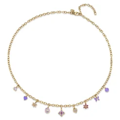 Gold & Amethyst Enamel Multi-Charm Necklace