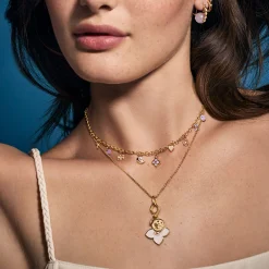 Gold & Amethyst Enamel Multi-Charm Necklace