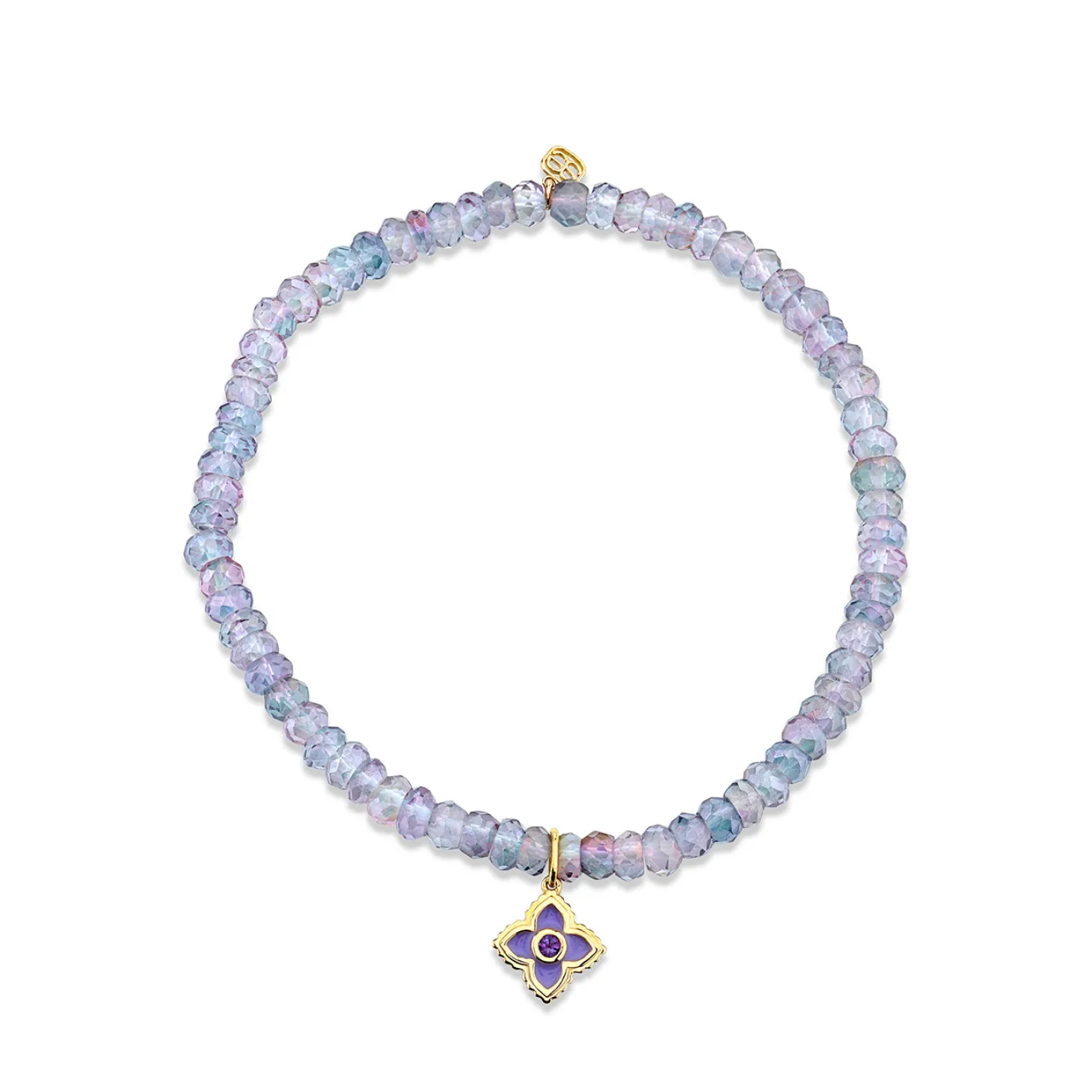 Gold & Amethyst Mini Moroccan Flower on Mystic Rainbow Quartz