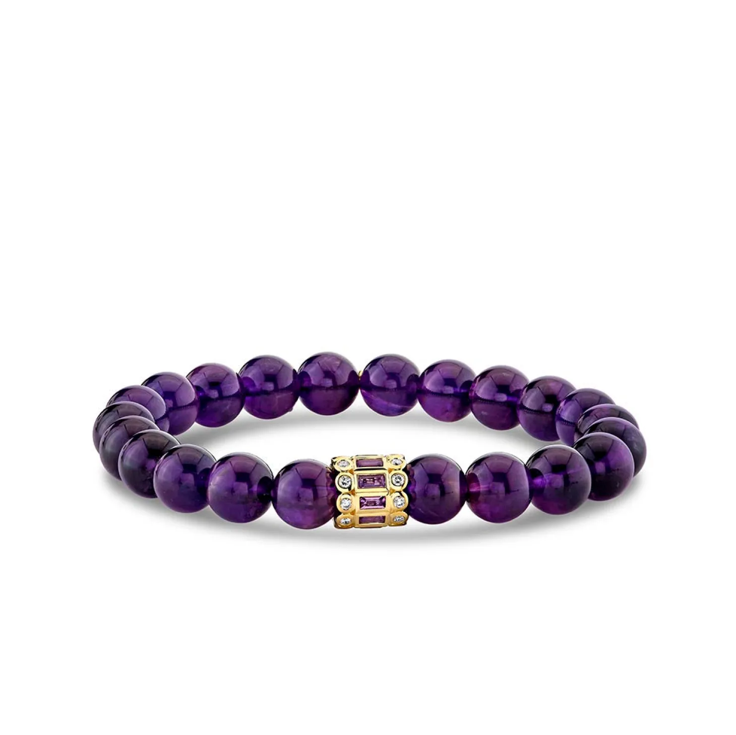 Gold & Amethyst Stacked Baguette & Bezel Rondelle on Amethyst