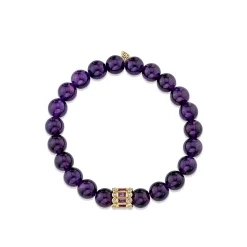 Gold & Amethyst Stacked Baguette & Bezel Rondelle on Amethyst