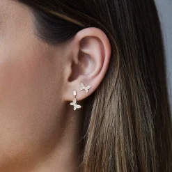 Gold & Baguette Diamond Tiny Butterfly Earring