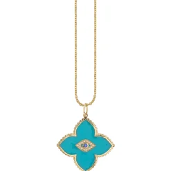 Gold & Bezel Diamond Eye Moroccan Flower Charm