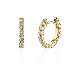 Gold & Bezel Diamond Huggie Hoops