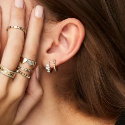Gold & Bezel Diamond Huggie Hoops