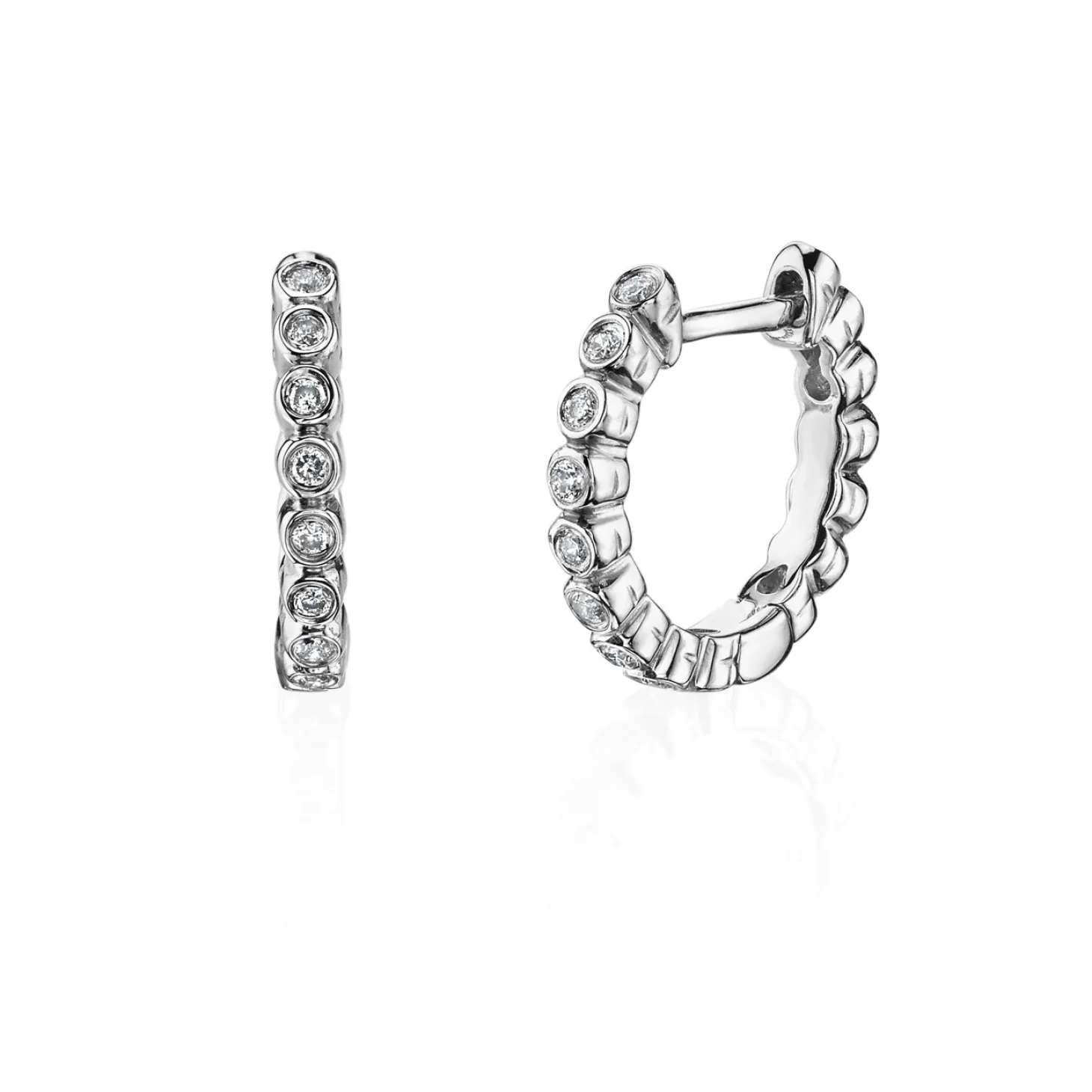 Gold & Bezel Diamond Huggie Hoops