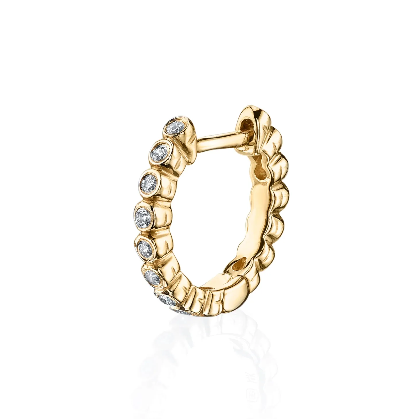 Gold & Bezel Diamond Huggie Hoops