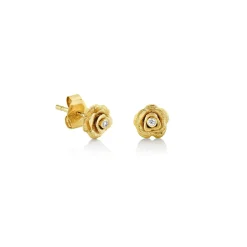 Gold & Bezel Diamond Small Rose Stud