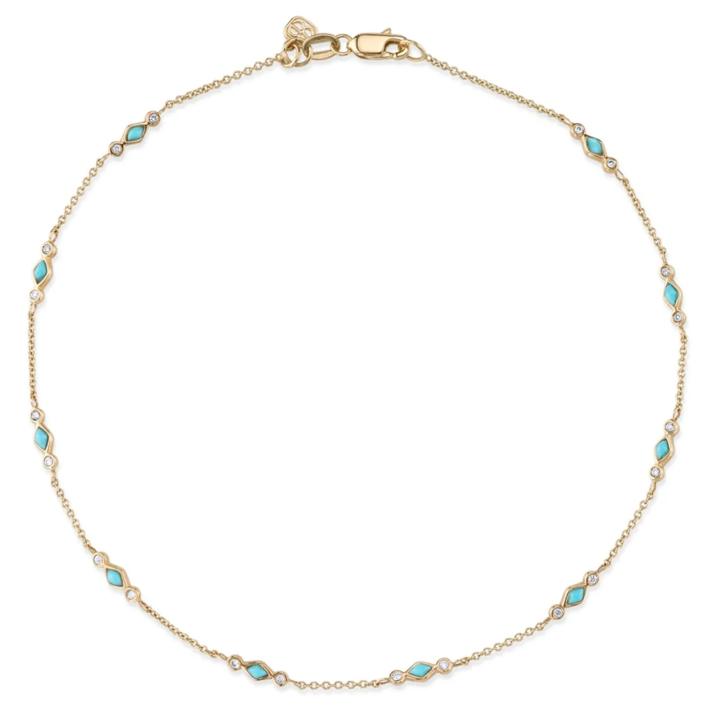Gold & Bezel Diamond Turquoise Anklet