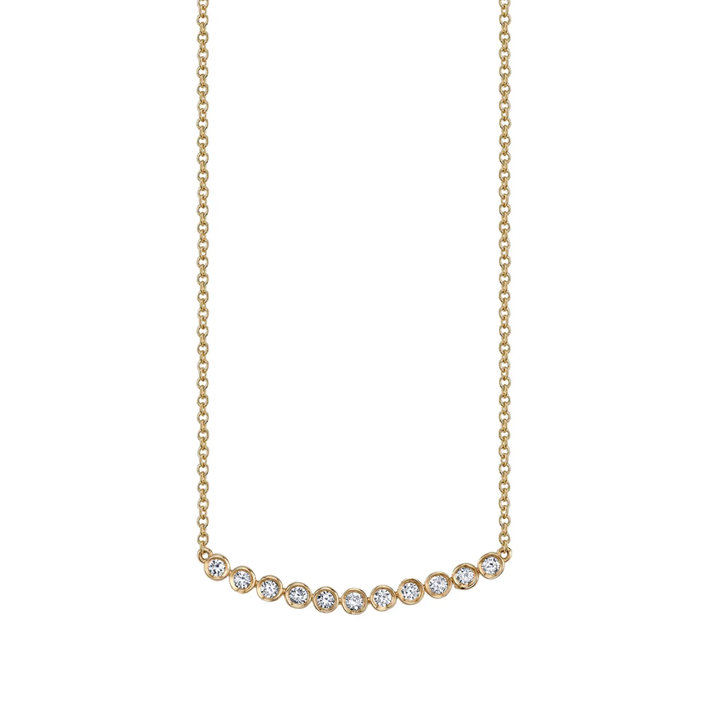 Gold & Diamond 11 Stone Bezel Necklace