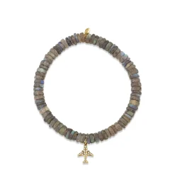 Gold & Diamond Airplane On Labradorite Heishi