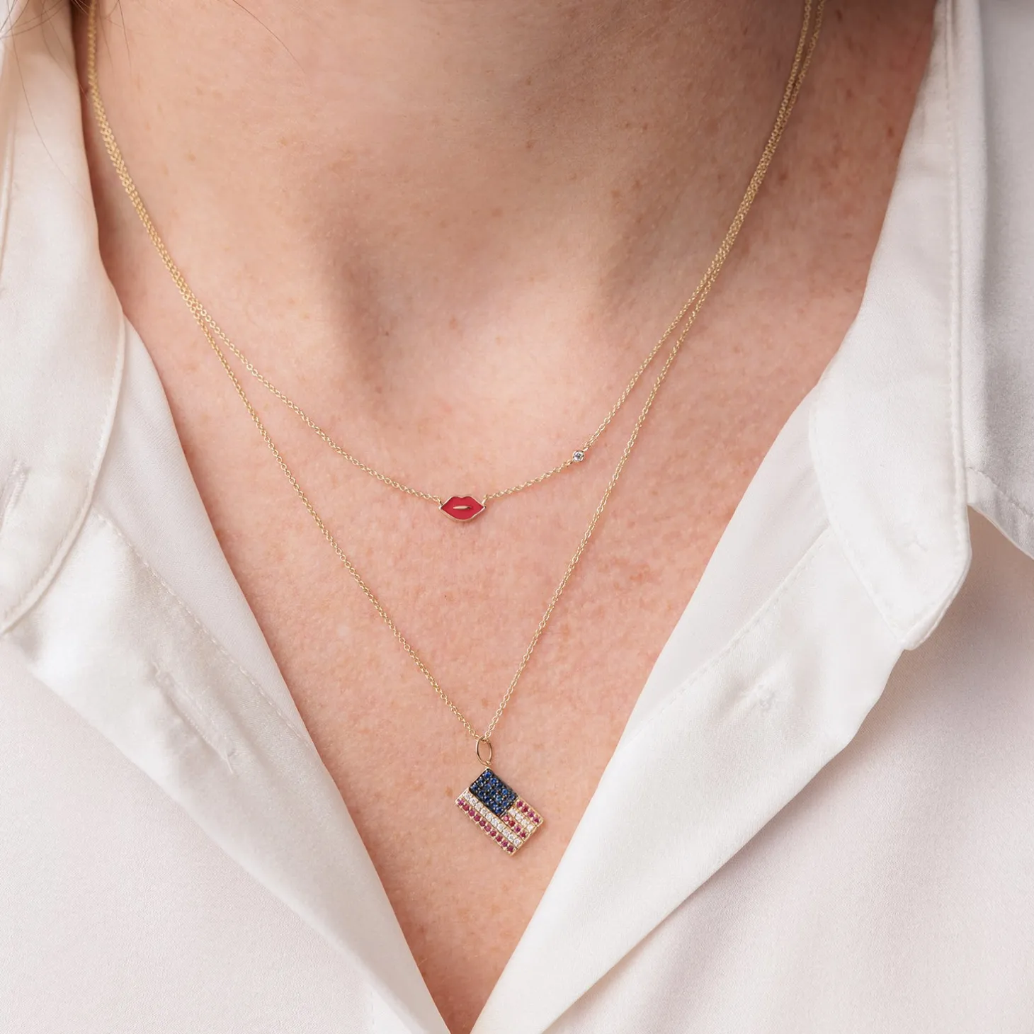 Gold & Diamond American Flag Charm