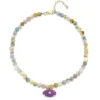 Gold & Diamond Amethyst Carved Stone Multi Morganite Anklet