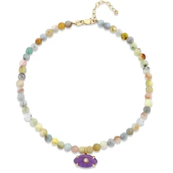 Gold & Diamond Amethyst Carved Stone Multi Morganite Anklet