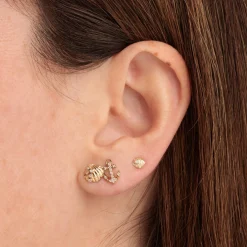 Gold & Diamond Anchor Shell Cluster Stud