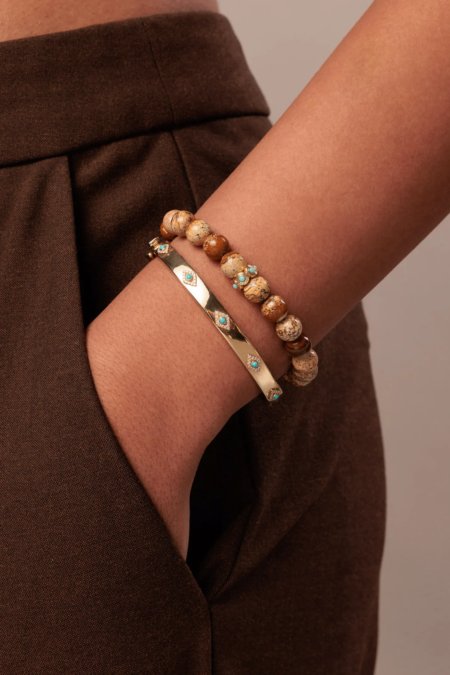 Gold & Diamond and Turquoise Multi Eye Bangle