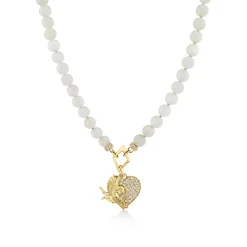 Gold & Diamond Angel Heart Moonstone Necklace