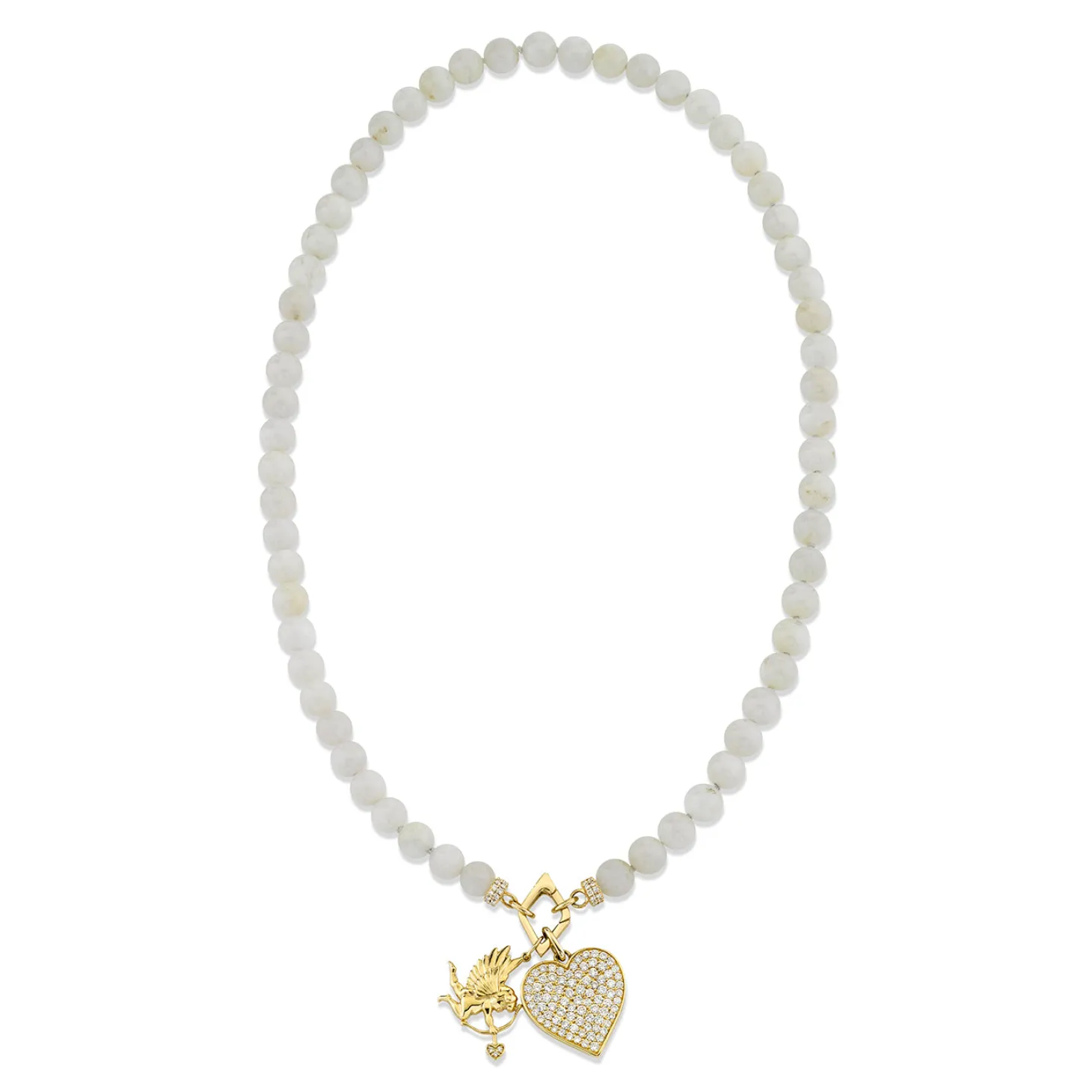 Gold & Diamond Angel Heart Moonstone Necklace