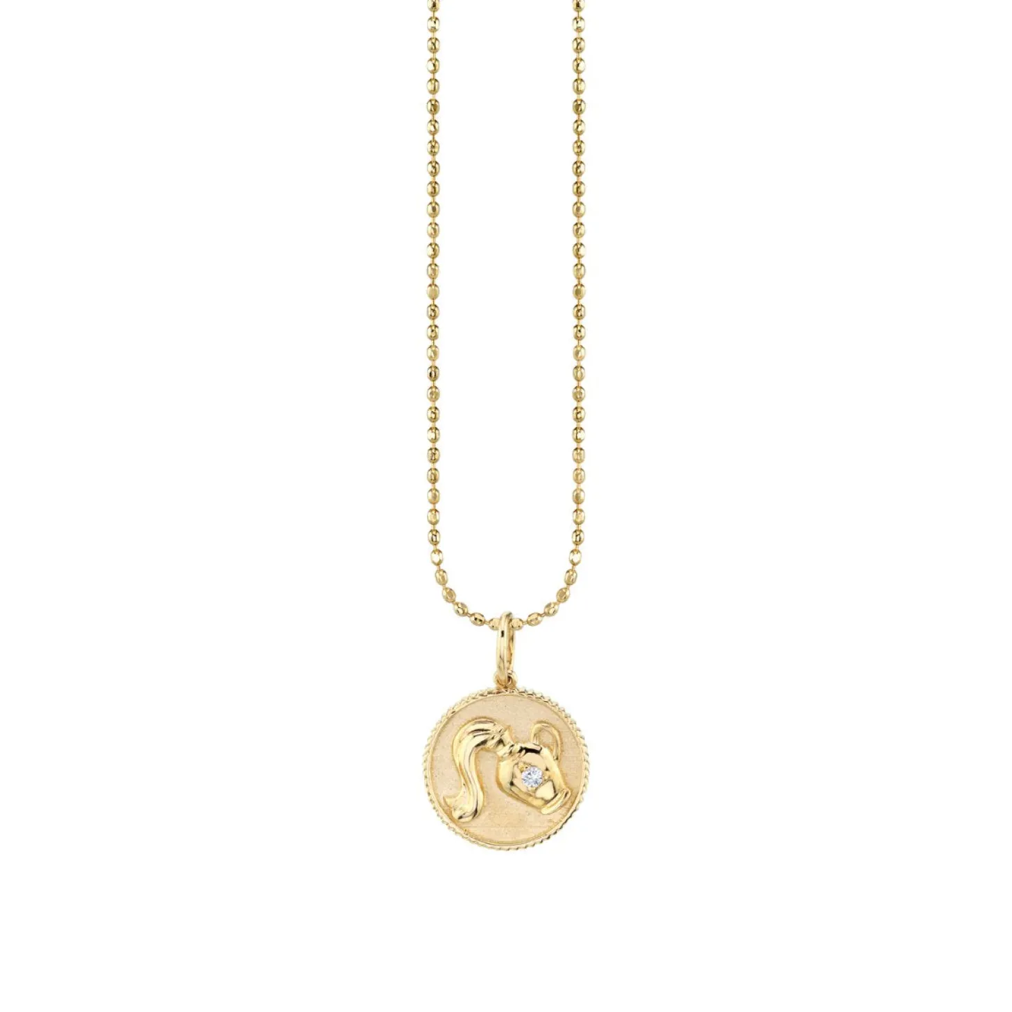 Gold & Diamond Aquarius Zodiac Medallion