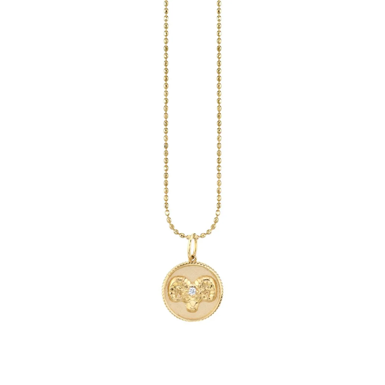 Gold & Diamond Aries Zodiac Medallion Necklace
