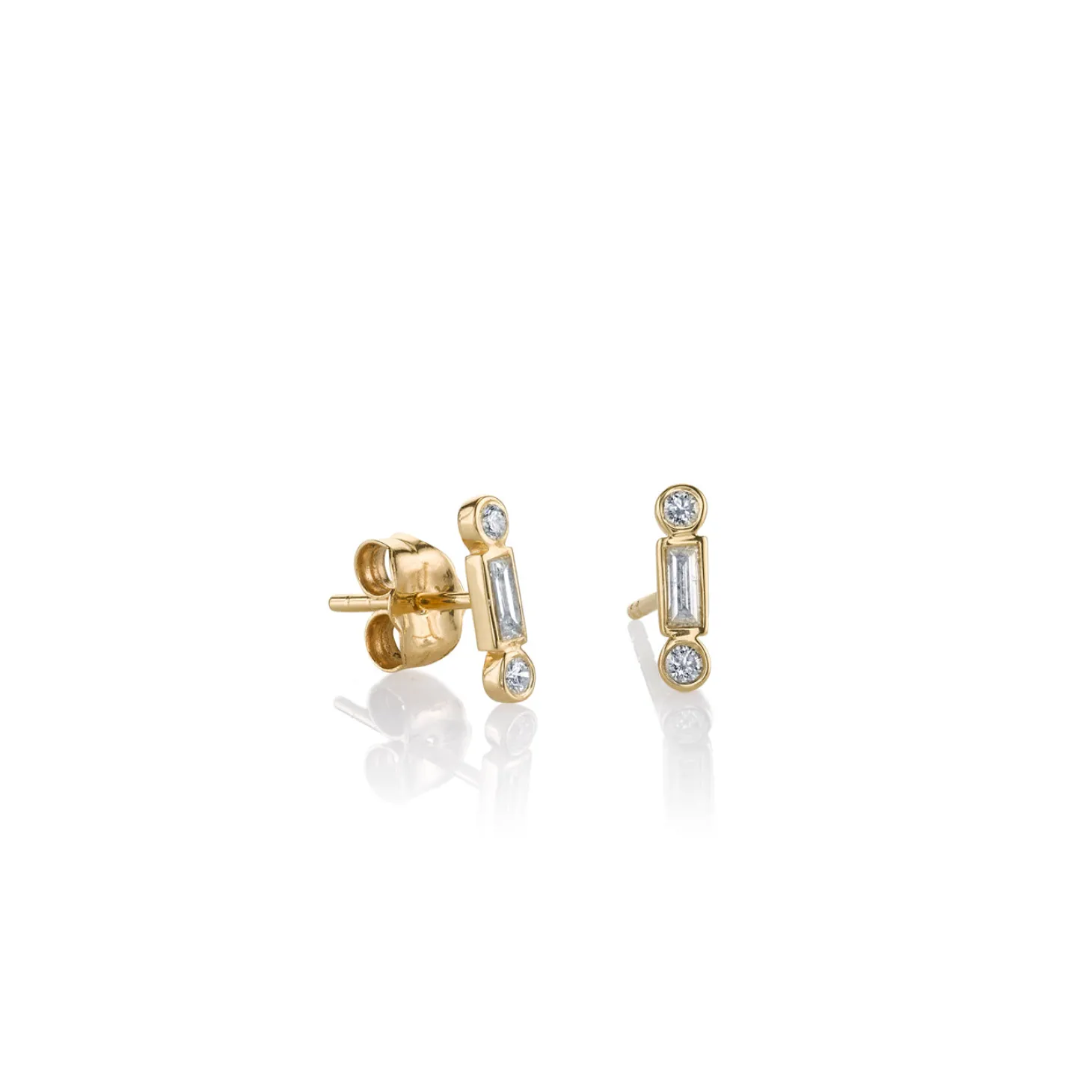 Gold & Diamond Baguette & Round Bezel Stud