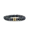 Gold & Diamond Baguette & Round Bezel Rondelle On Mystic Black Spinel