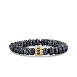 Gold & Diamond Baguette & Round Bezel Rondelle On Mystic Black Spinel