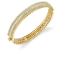 Gold & Diamond Baguette and Round Bezel Eternity Bangle