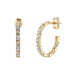 Gold & Diamond Baguette and Round Bezel Medium Hoops