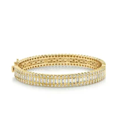 Gold & Diamond Baguette and Round Bezel Eternity Bangle