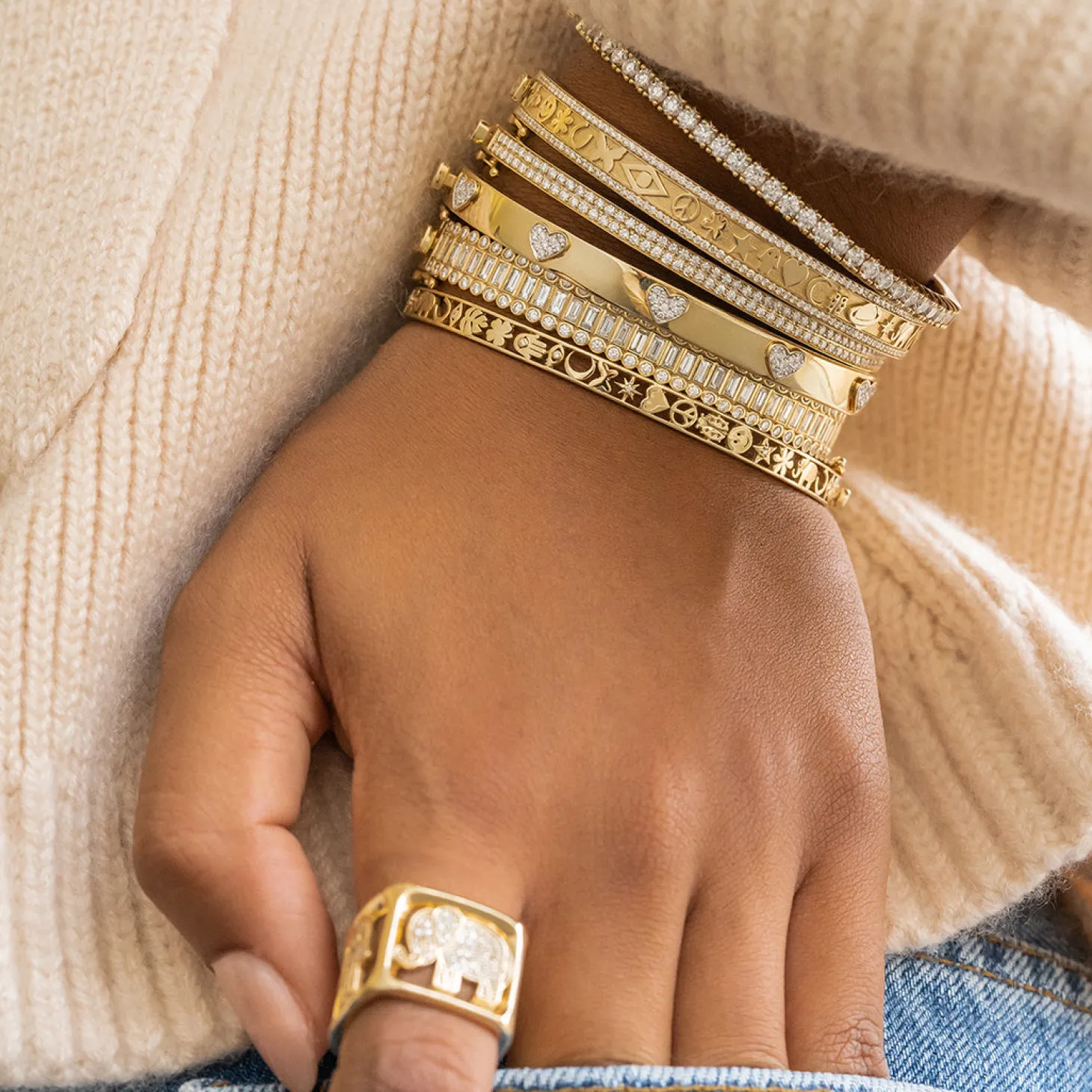 Gold & Diamond Baguette Eternity Hinge Bangle