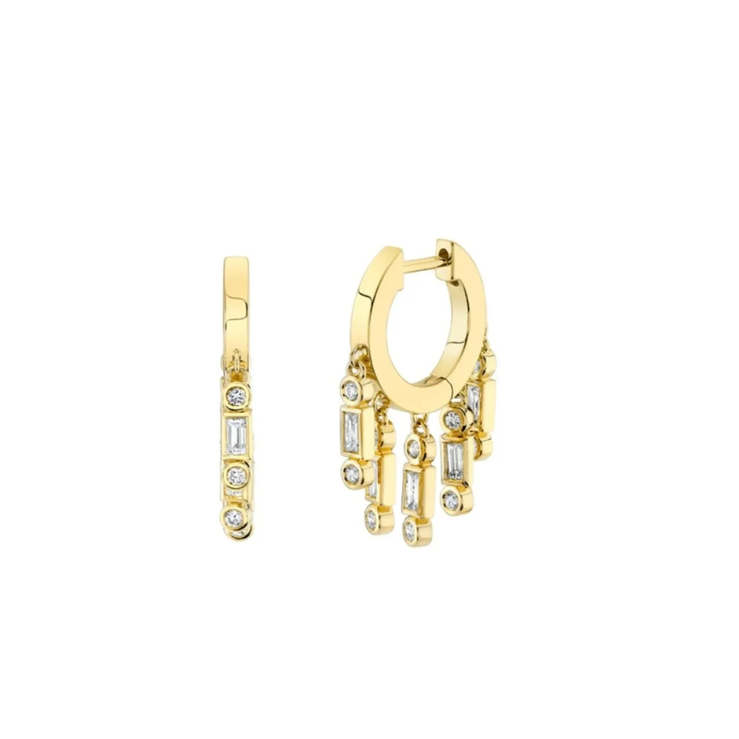Gold & Diamond Baguette Fringe Huggie Hoops