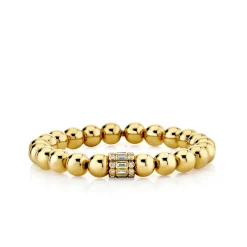 Gold & Diamond Baguette Rondelle on Gold Beads
