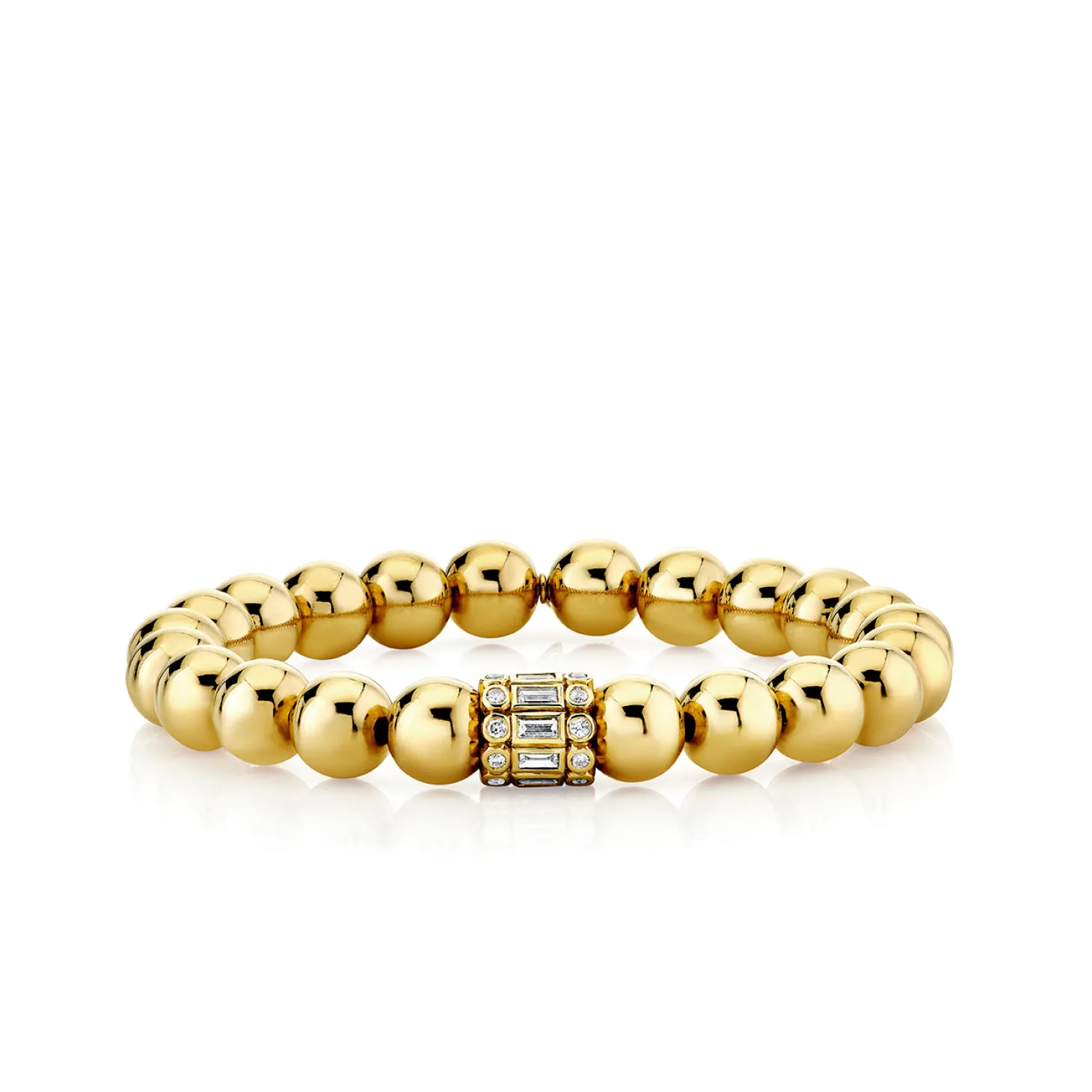 Gold & Diamond Baguette Rondelle on Gold Beads