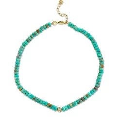Gold & Diamond Ball on Natural Turquoise Anklet