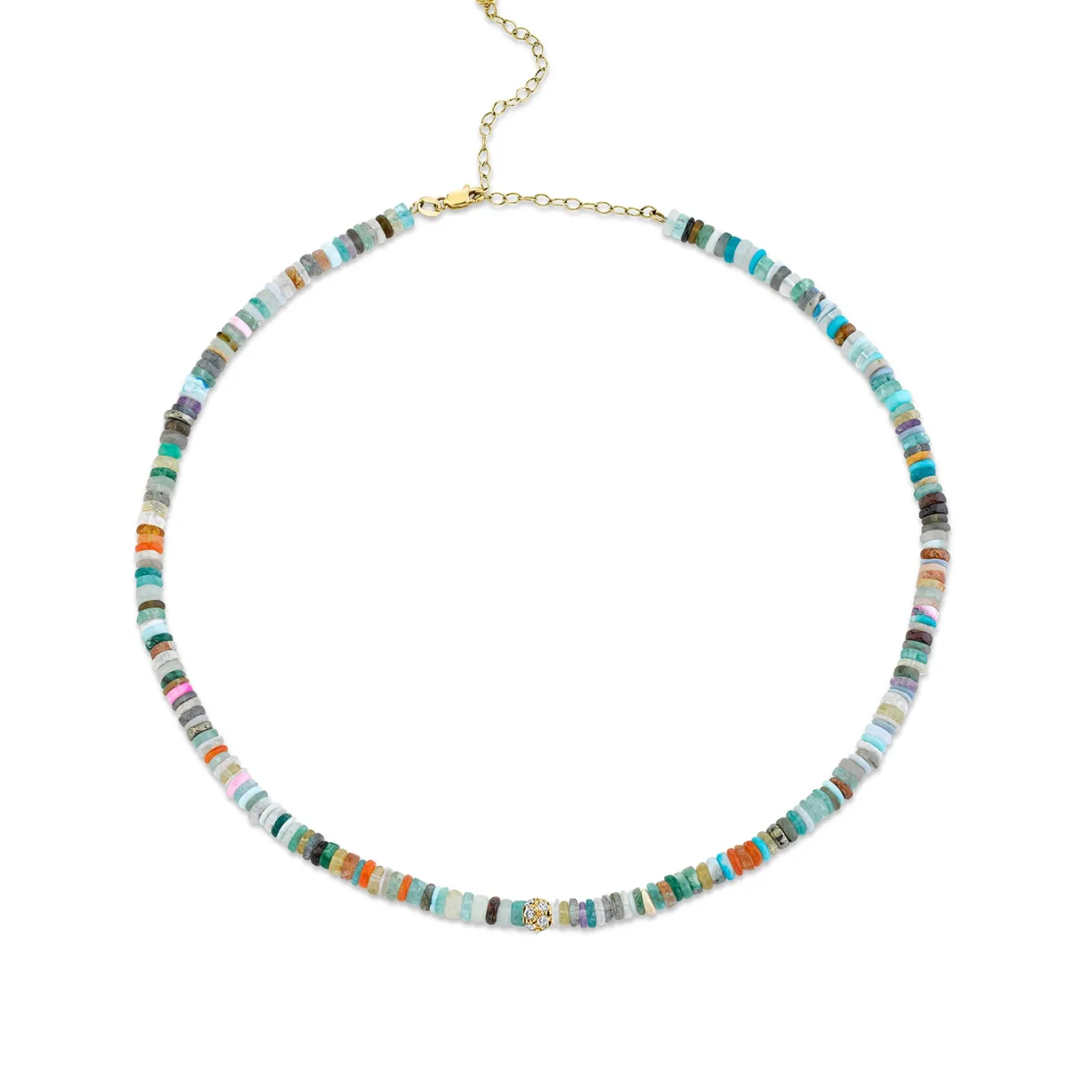 Gold & Diamond Ball Rainbow Heishi Choker