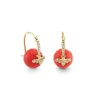 Gold & Diamond Bee Coral Earrings