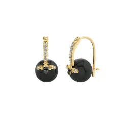 Gold & Diamond Bee Onyx Earrings