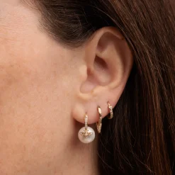 Gold & Diamond Bee Pearl Earrings