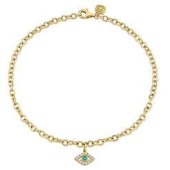 Gold & Diamond Bezel Eye Anklet with Turquoise