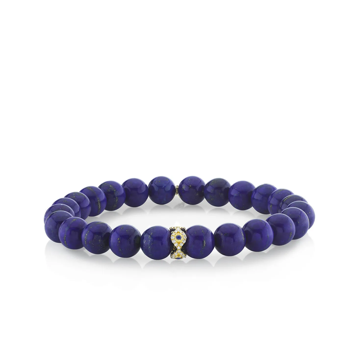 Gold & Diamond Bezel Eye Rondelle on Lapis