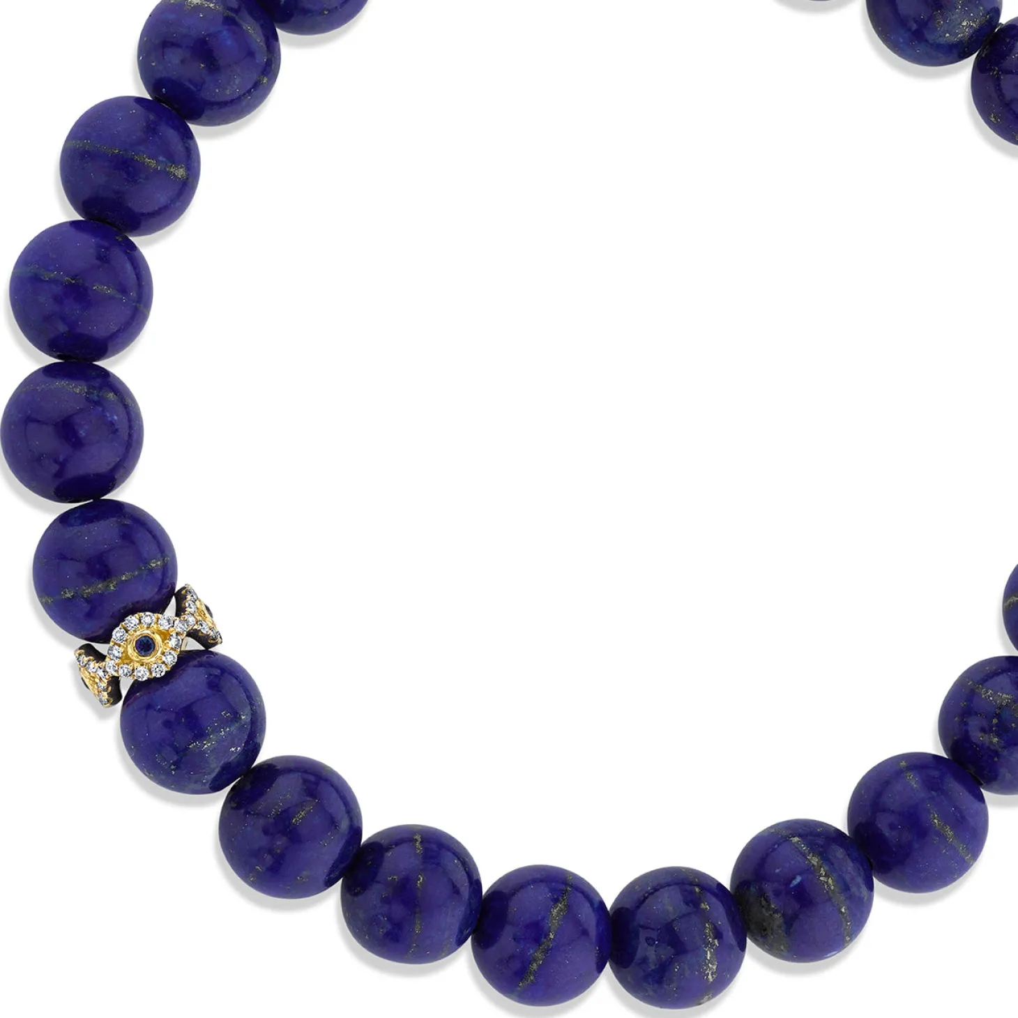 Gold & Diamond Bezel Eye Rondelle on Lapis