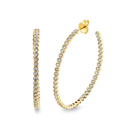 Gold & Diamond Bezel Large Hoops