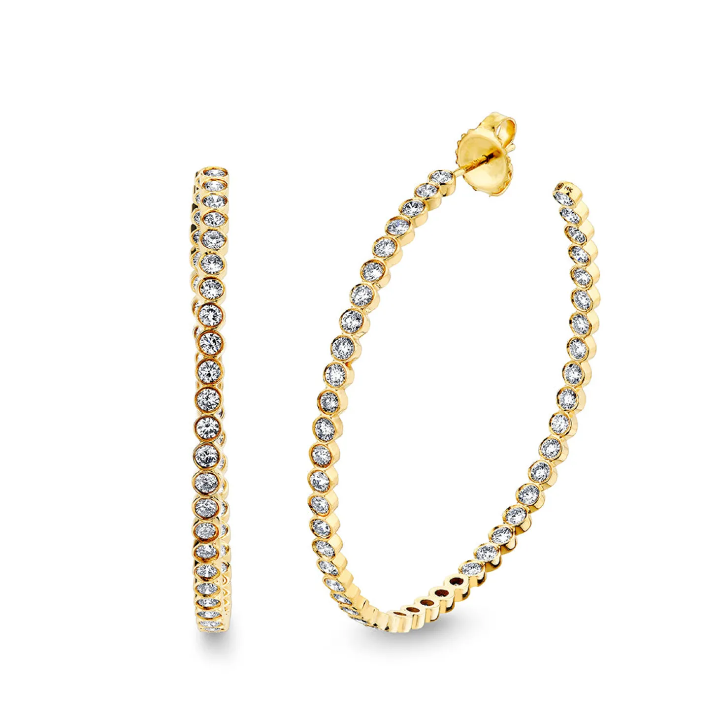 Gold & Diamond Bezel Large Hoops