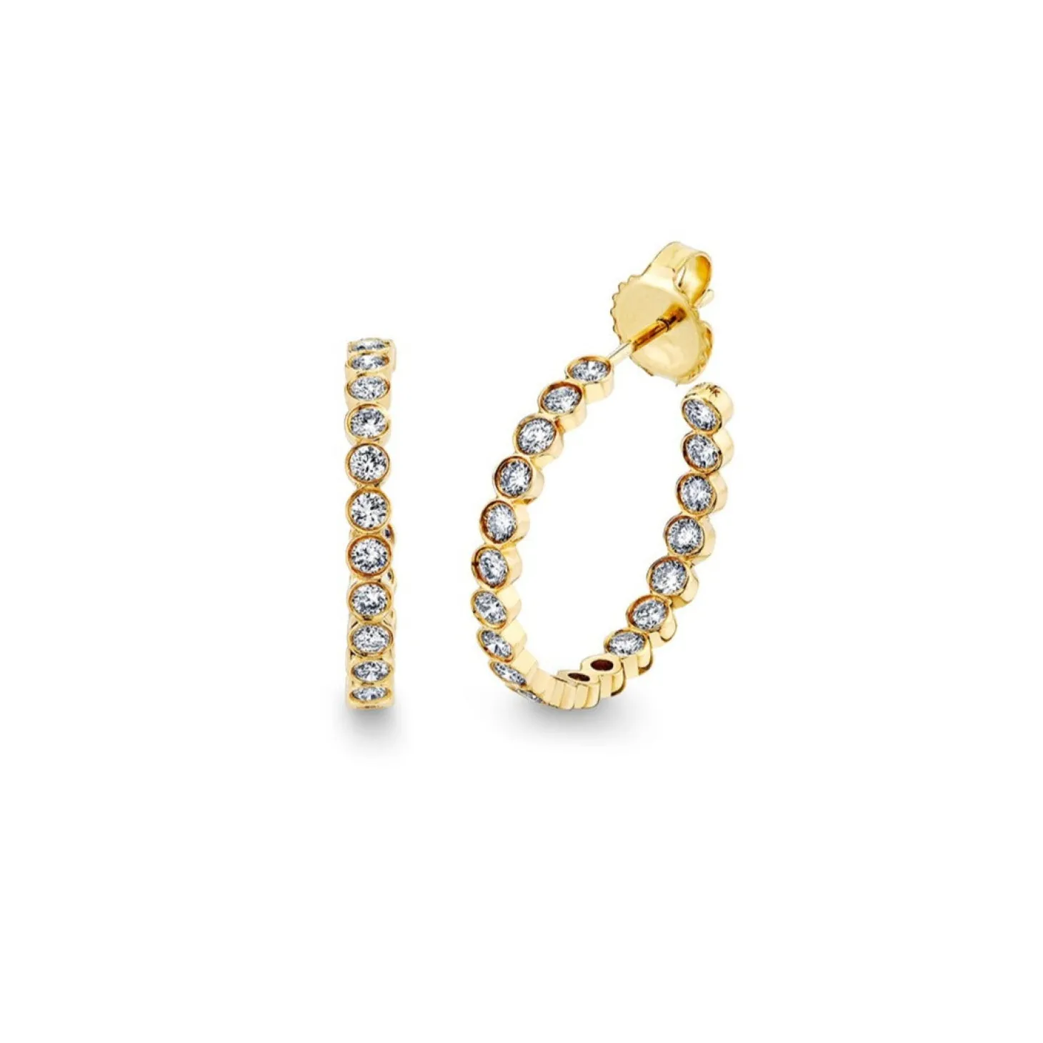 Gold & Diamond Bezel Medium Hoops