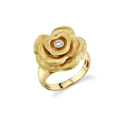 Gold & Diamond Bezel Rose Signet Ring