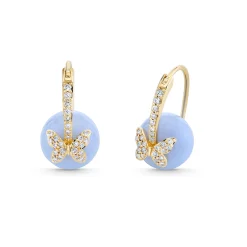 Gold & Diamond Butterfly Blue Lace Agate Earrings