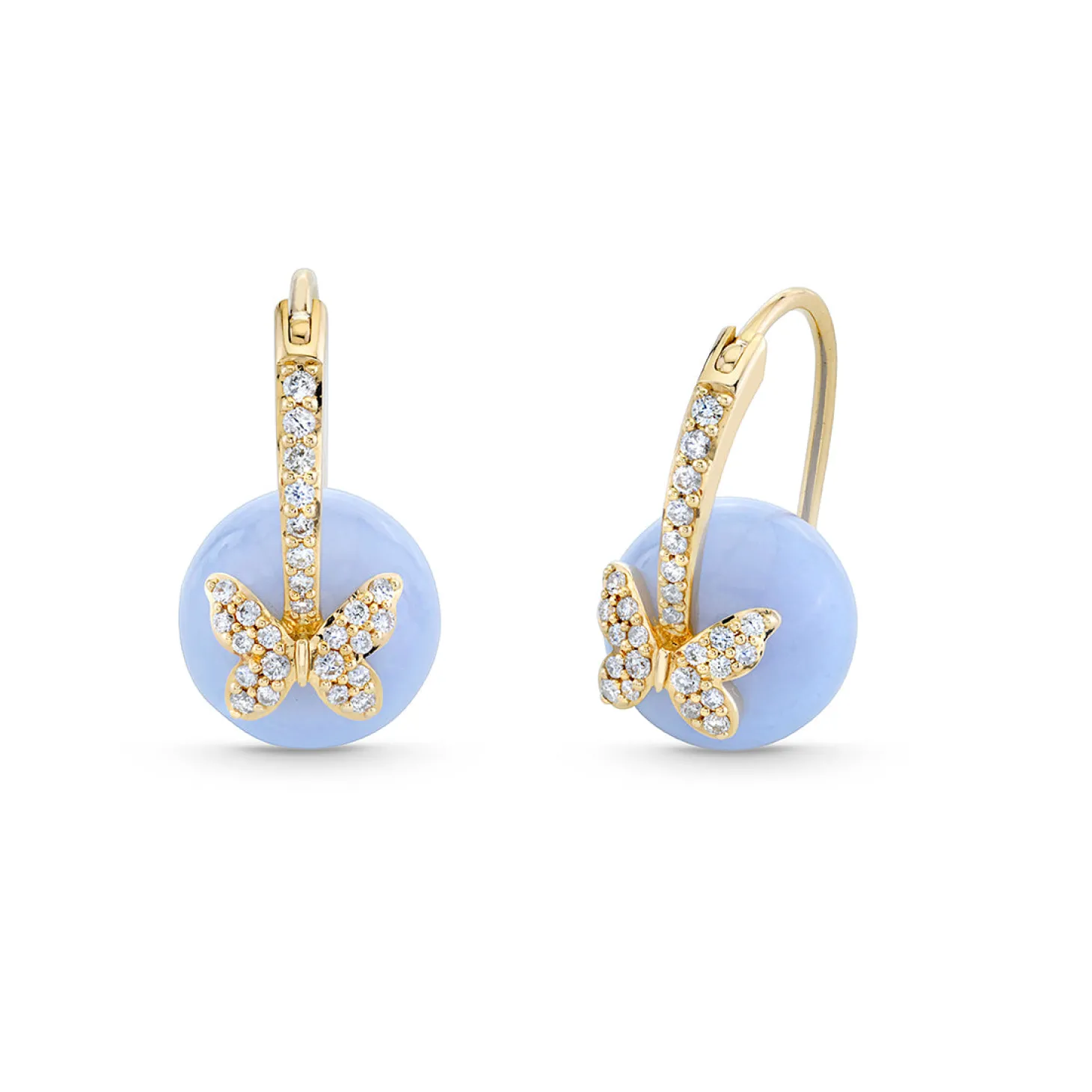 Gold & Diamond Butterfly Blue Lace Agate Earrings