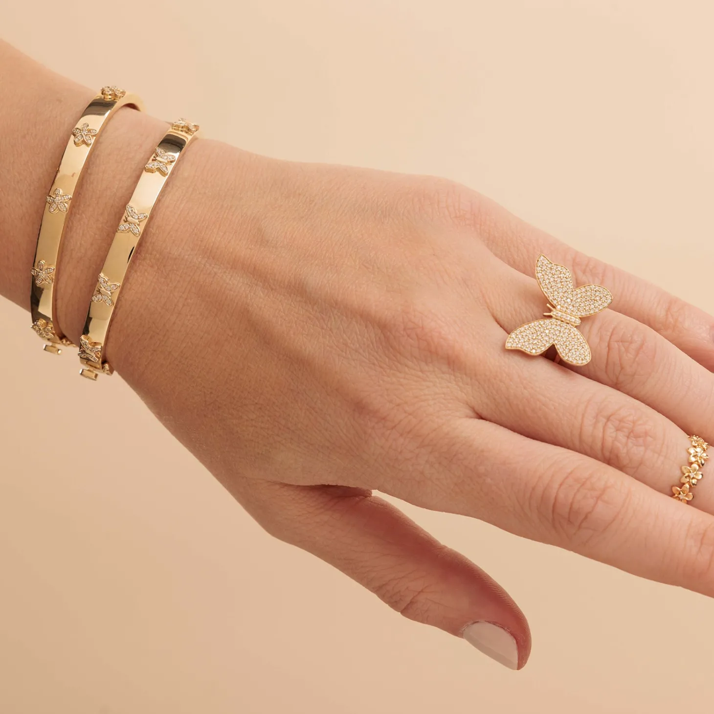 Gold & Diamond Butterfly Bangle