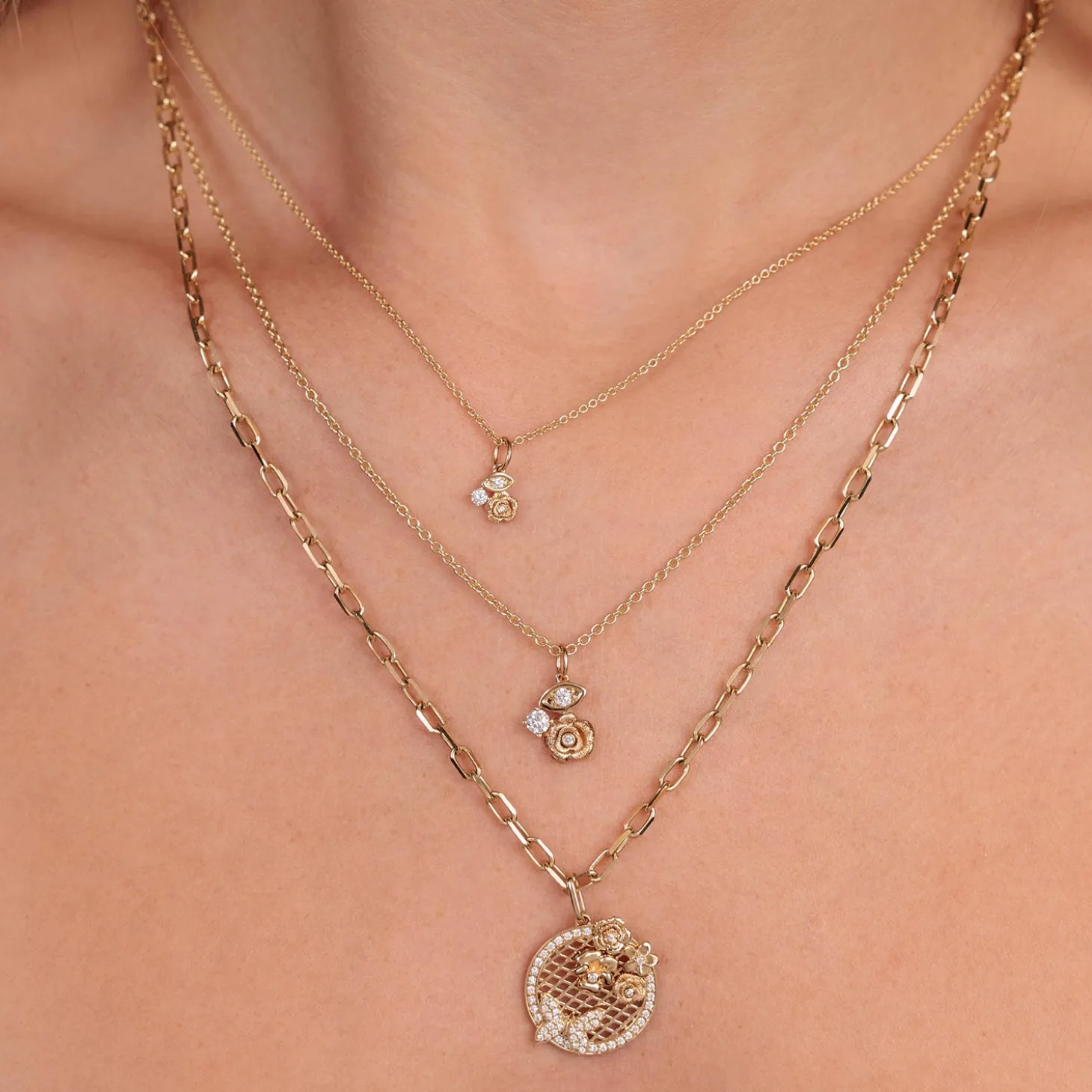 Gold & Diamond Butterfly Flower Cluster Coin